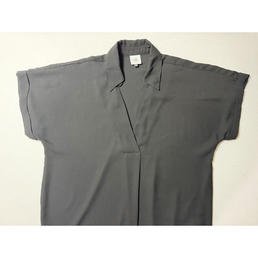 Cabi Blouse Women’s Black Short Sleeve Sheer V Neck Dressy Top Size Medium M
